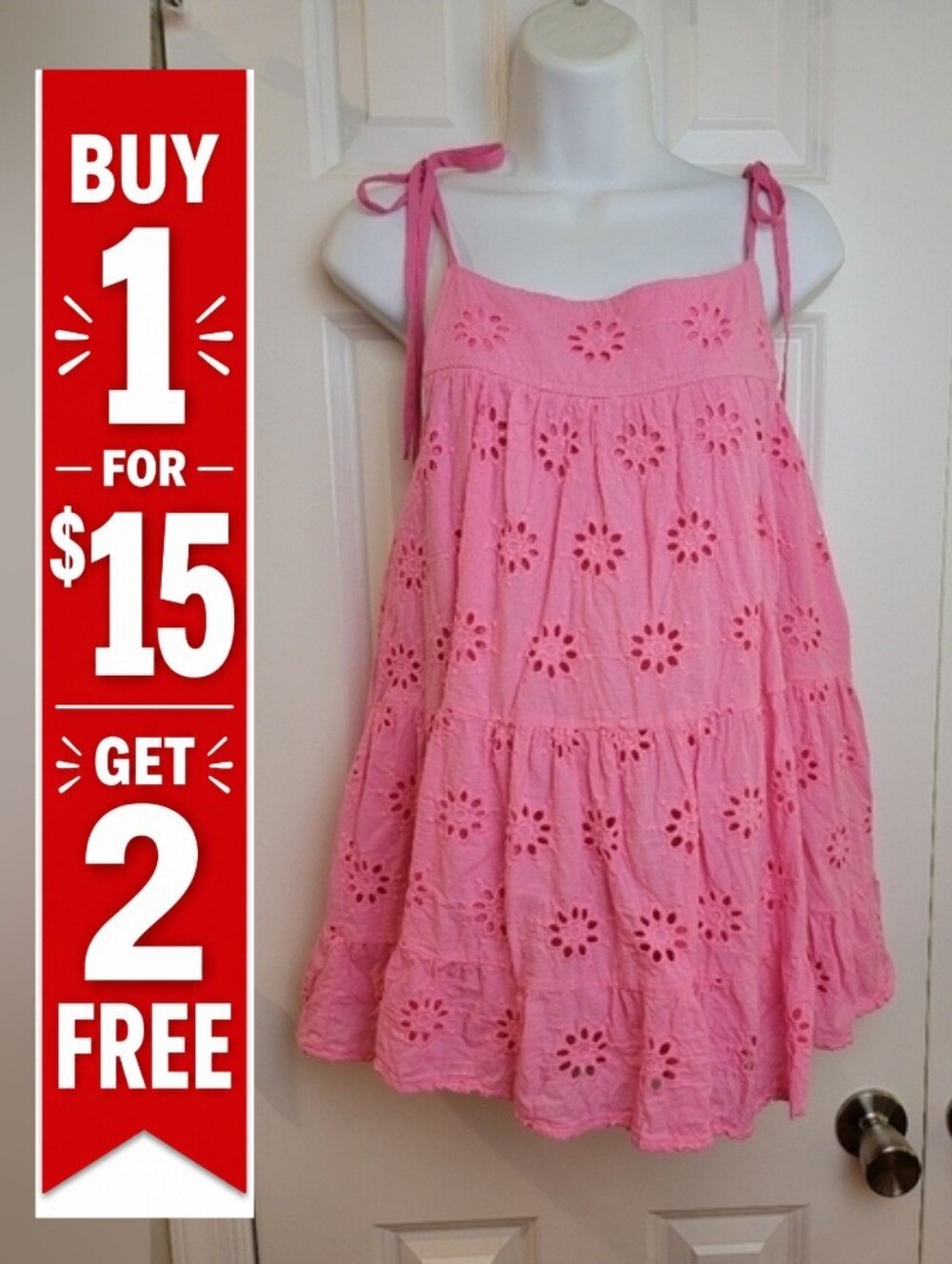 Entro Pink Eyelet Tie Blouse Juniors Large